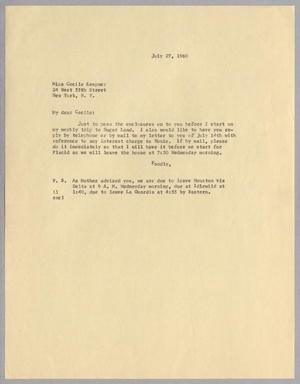 Primary view of [Letter from Isaac H. Kempner to Cecile B. Kempner, July 27, 1960]