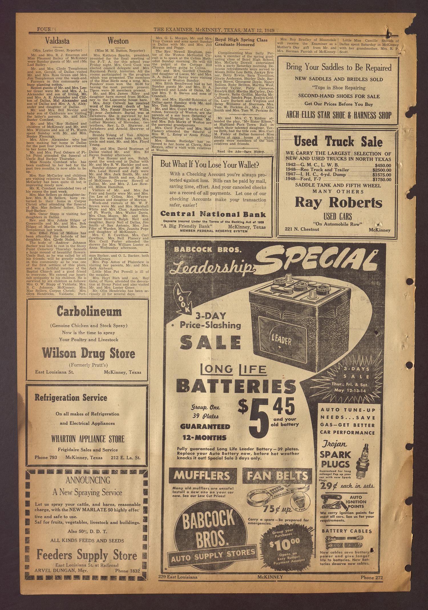 The McKinney Examiner (McKinney, Tex.), Vol. 63, No. 31, Ed. 1 Thursday, May 12, 1949
                                                
                                                    [Sequence #]: 4 of 16
                                                
