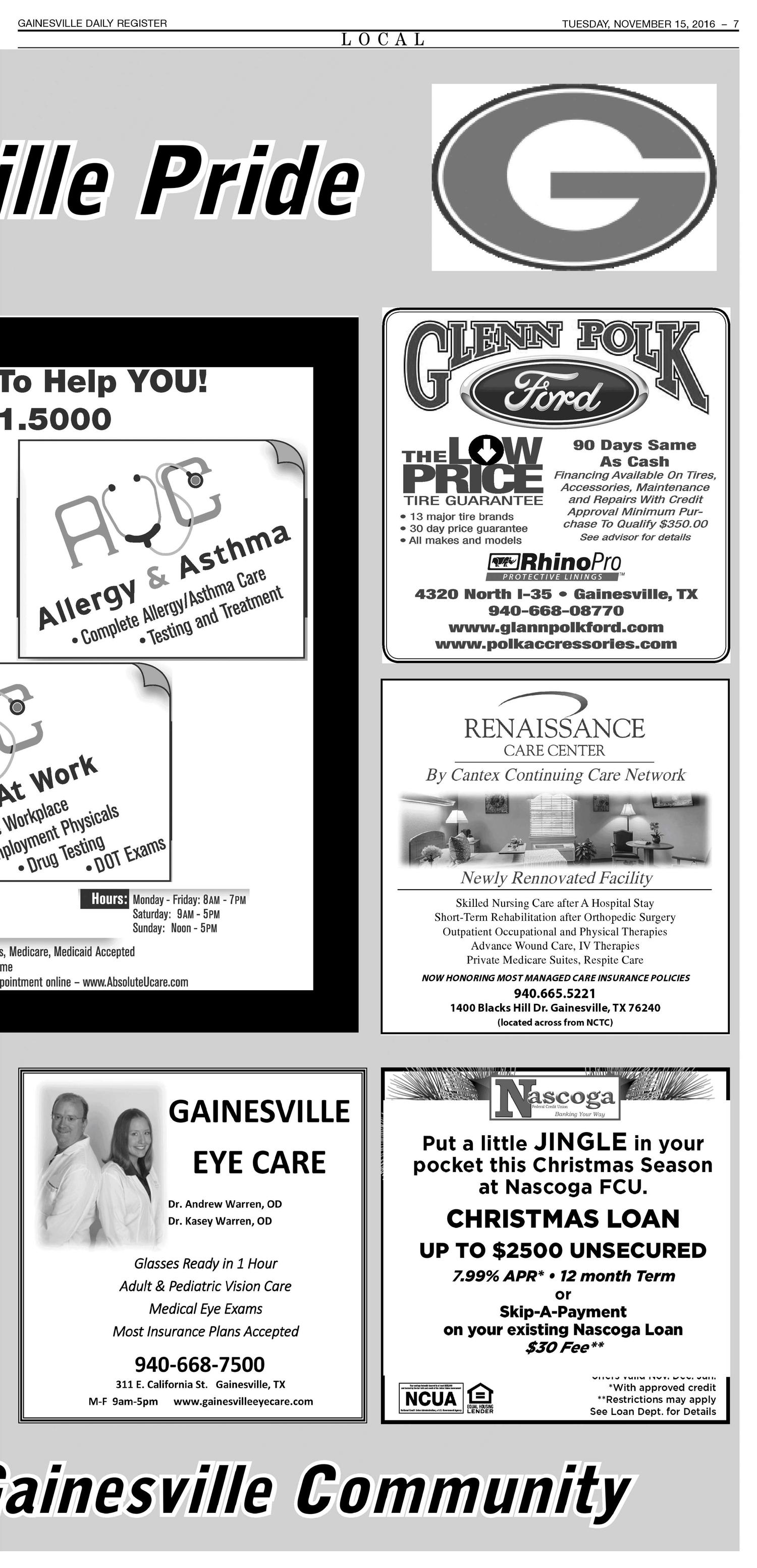 Gainesville Daily Register (Gainesville, Tex.), Vol. 127, No. 65, Ed. 1 Tuesday, November 29, 2016
                                                
                                                    [Sequence #]: 7 of 12
                                                