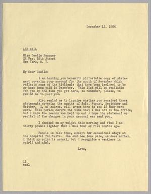 Primary view of object titled '[Letter from Isaac H. Kempner to Cecile B. Kempner, December 15, 1964]'.