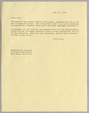 Primary view of object titled '[Letter to Cecile B. Kempner, July 27, 1965]'.
