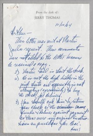Primary view of object titled '[Letter from Jerry Thomas to Arthur M. Alpert, December 10, 1964]'.