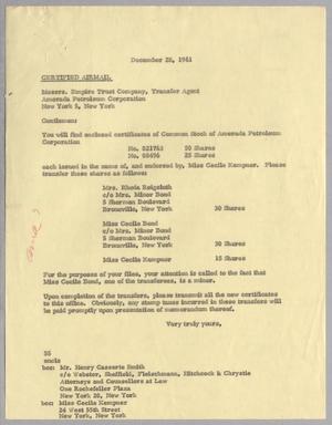Primary view of object titled '[Letter from Ray I. Mehan to Empire Trust Company, December 28, 1961]'.