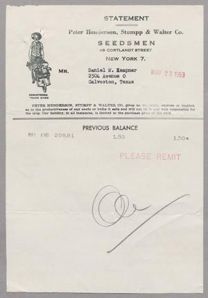 Primary view of object titled '[Invoice for Balance Due to Peter Henderson, Stumpp & Walter Co., May 1953]'.