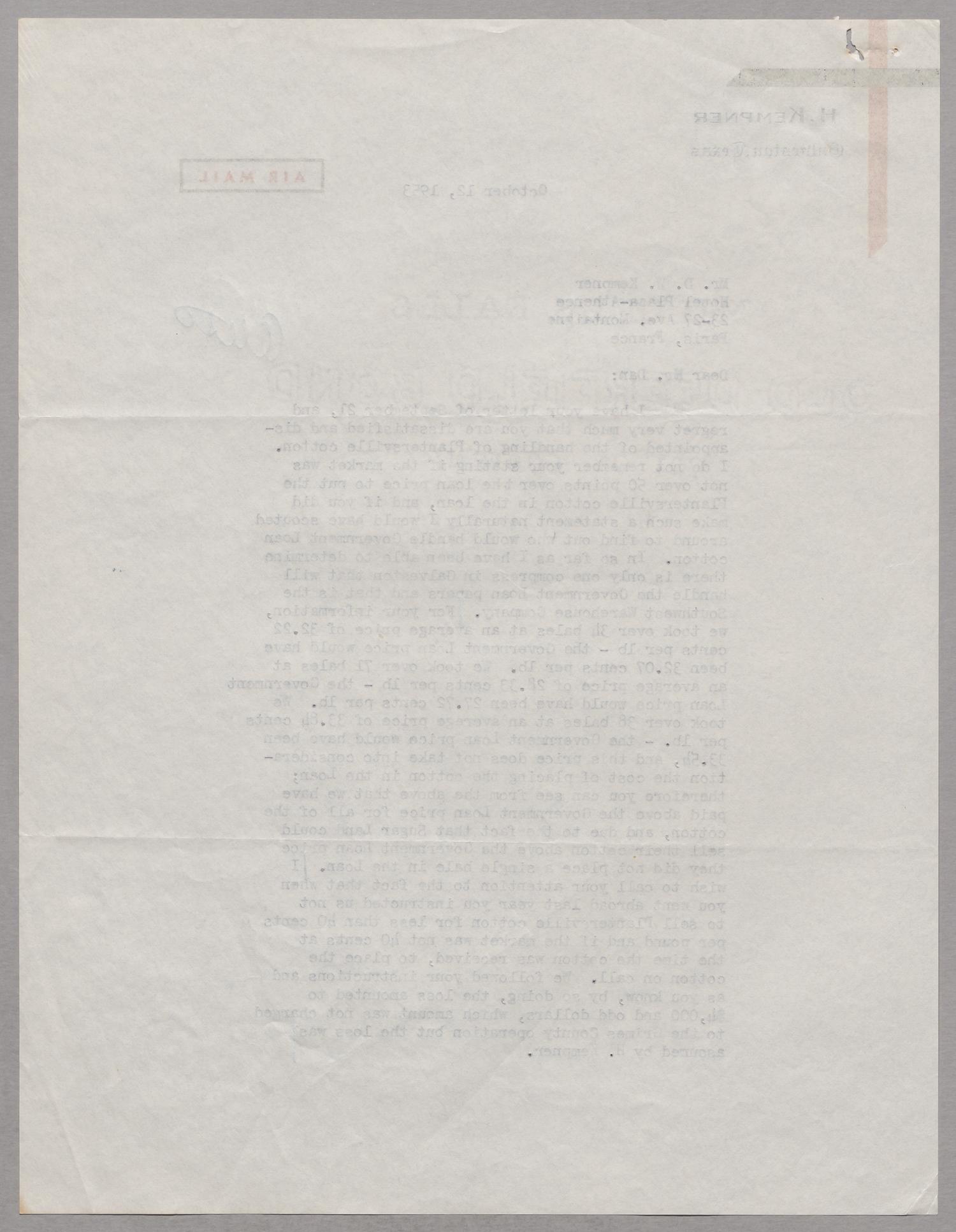 [Letter from A. H. Blackshear, Jr. to Daniel W. Kempner, October 12, 1953]
                                                
                                                    [Sequence #]: 2 of 4
                                                