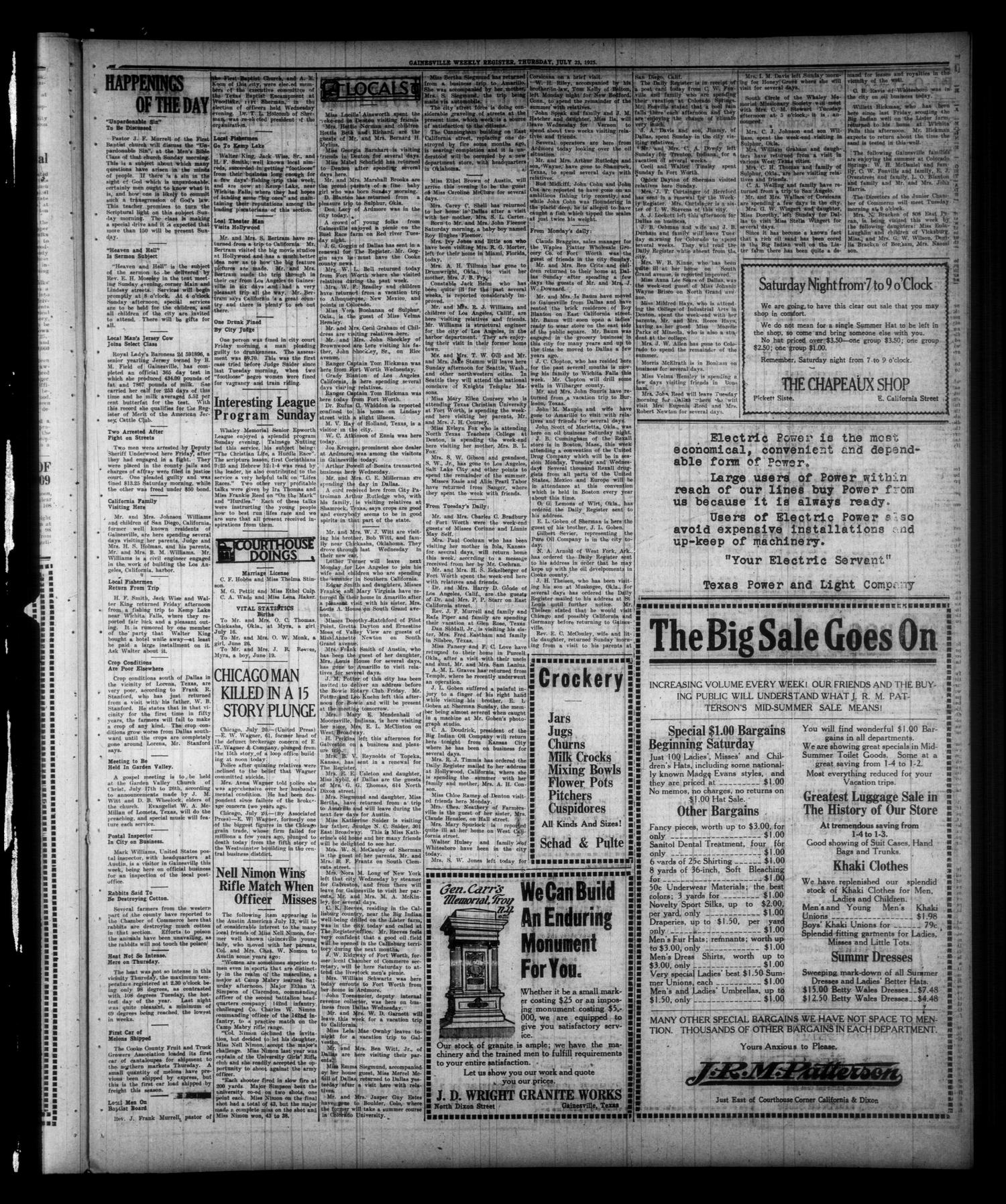 Gainesville Weekly Register and Messenger (Gainesville, Tex.), Vol. 41, No. 35, Ed. 1 Thursday, July 23, 1925
                                                
                                                    [Sequence #]: 3 of 12
                                                