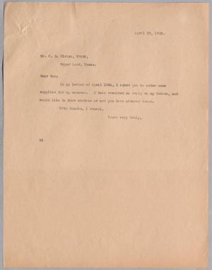Primary view of object titled '[Letter from Daniel W. Kempner to Gus. D. Ulrich, April 22, 1942]'.