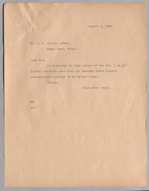 Primary view of object titled '[Letter from Daniel W. Kempner to Gus D. Ulrich, August 4, 1938]'.