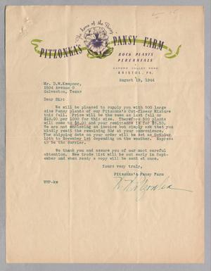 Primary view of object titled '[Letter from PItzonka's Pansy Farm to D. W. Kempner, August 19, 1944]'.