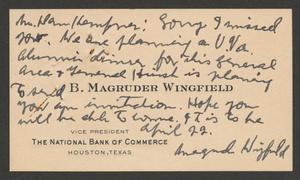 Primary view of object titled '[Letter from Magruder Wingfield to Mr. Kempner]'.
