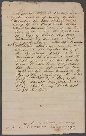 Primary view of object titled '[Note Regarding Lodge Members in the Confederate Army]'.