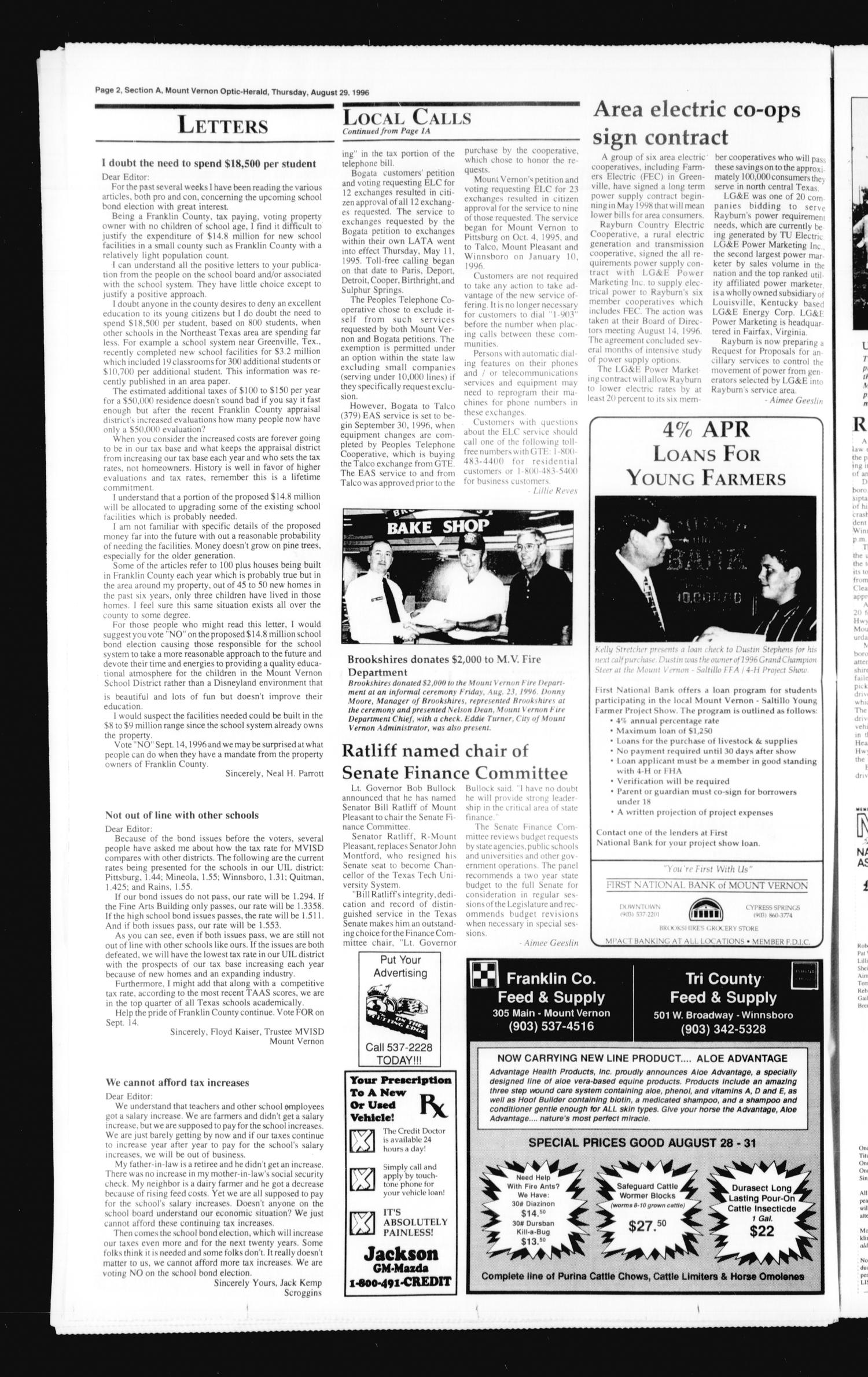 Mount Vernon Optic-Herald (Mount Vernon, Tex.), Vol. 122, No. 3, Ed. 1 Thursday, August 29, 1996
                                                
                                                    [Sequence #]: 2 of 14
                                                