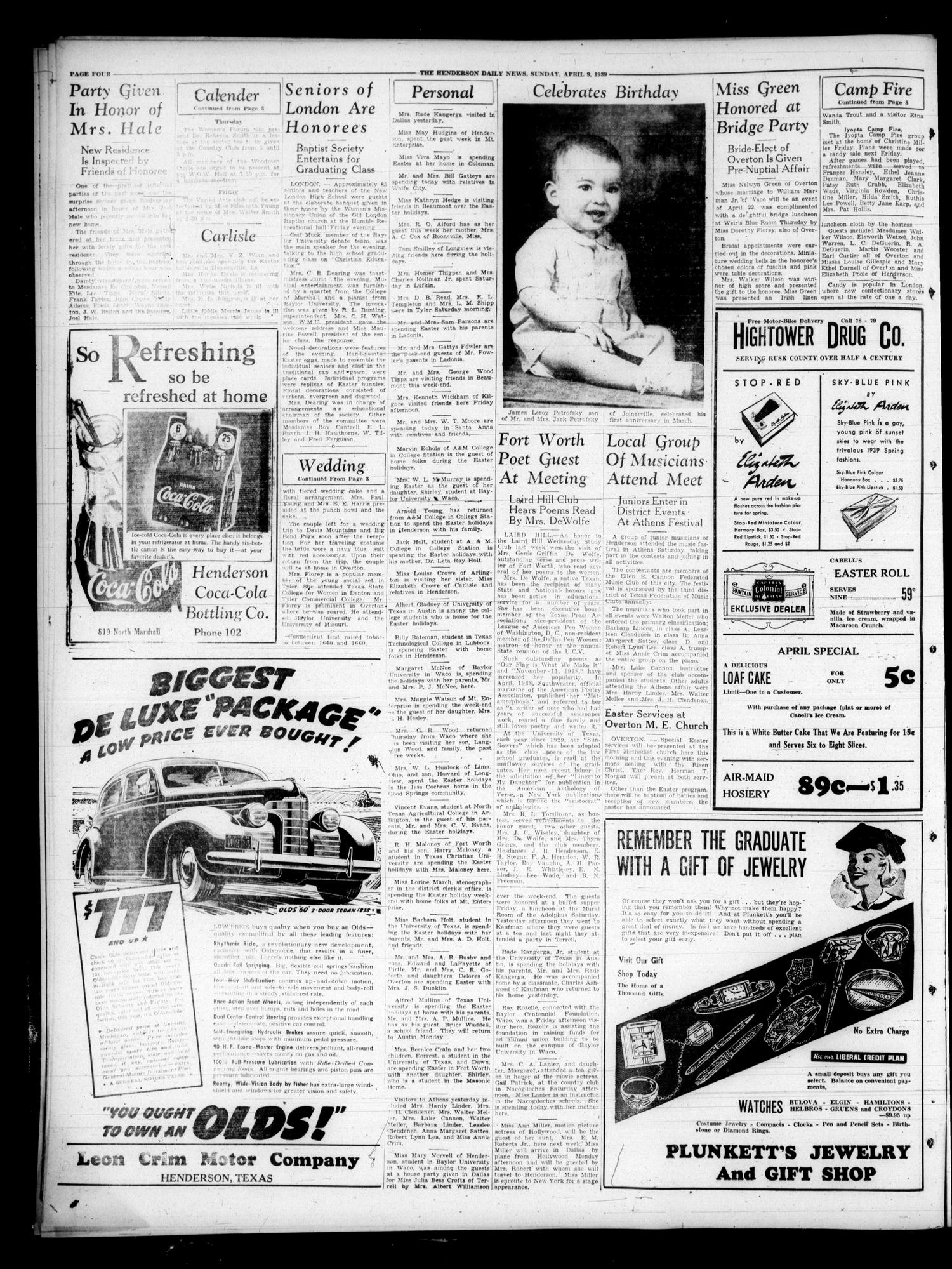 Henderson Daily News (Henderson, Tex.), Vol. 9, No. 18, Ed. 1 Sunday, April 9, 1939
                                                
                                                    [Sequence #]: 4 of 18
                                                