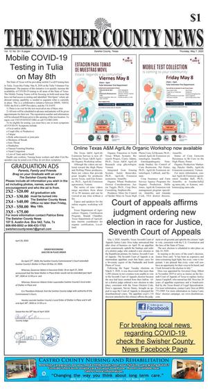 Primary view of The Swisher County News (Tulia, Tex.), Vol. 12, No. 20, Ed. 1 Thursday, May 7, 2020