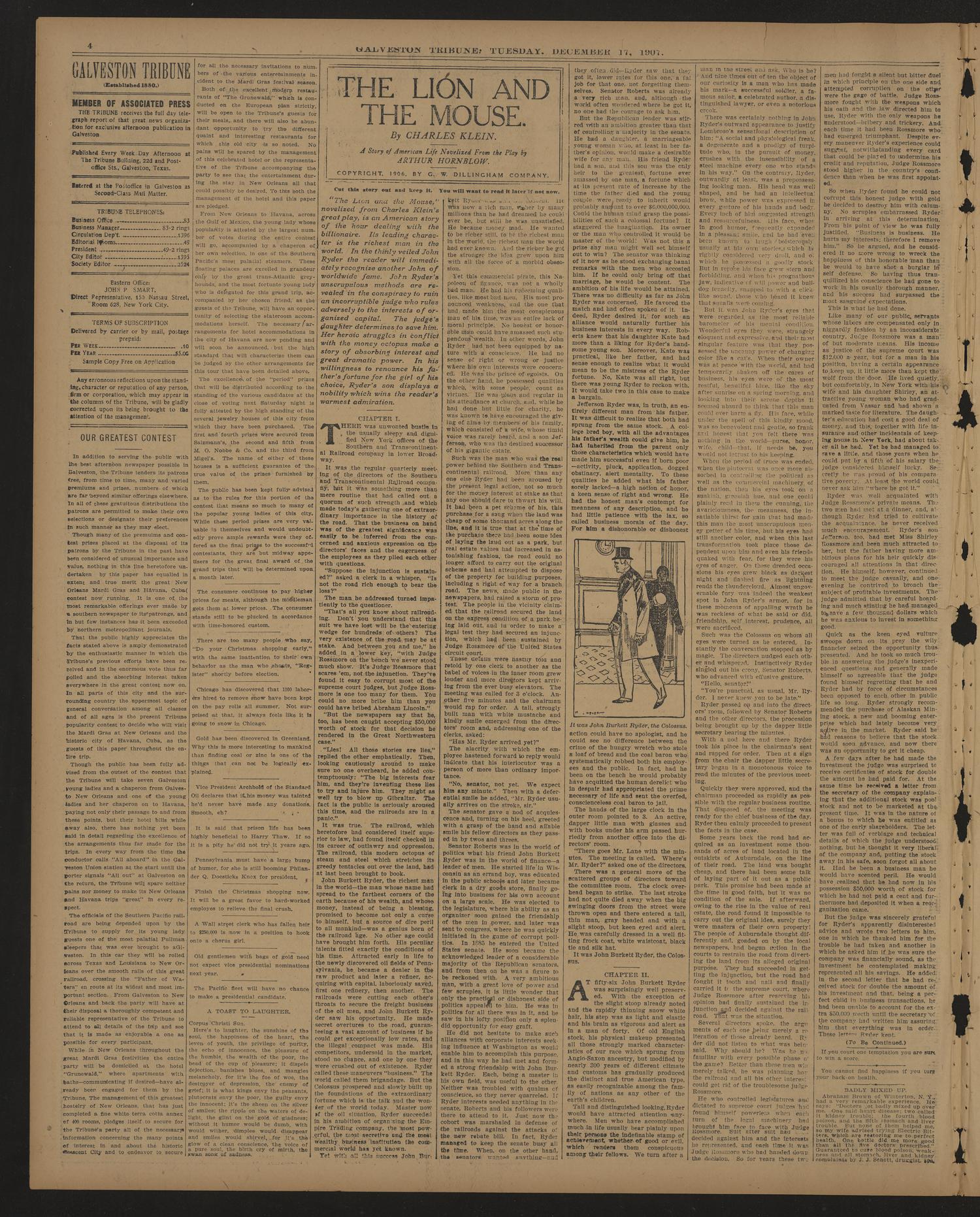 Galveston Tribune. (Galveston, Tex.), Vol. 28, No. 18, Ed. 1 Tuesday, December 17, 1907
                                                
                                                    [Sequence #]: 4 of 8
                                                