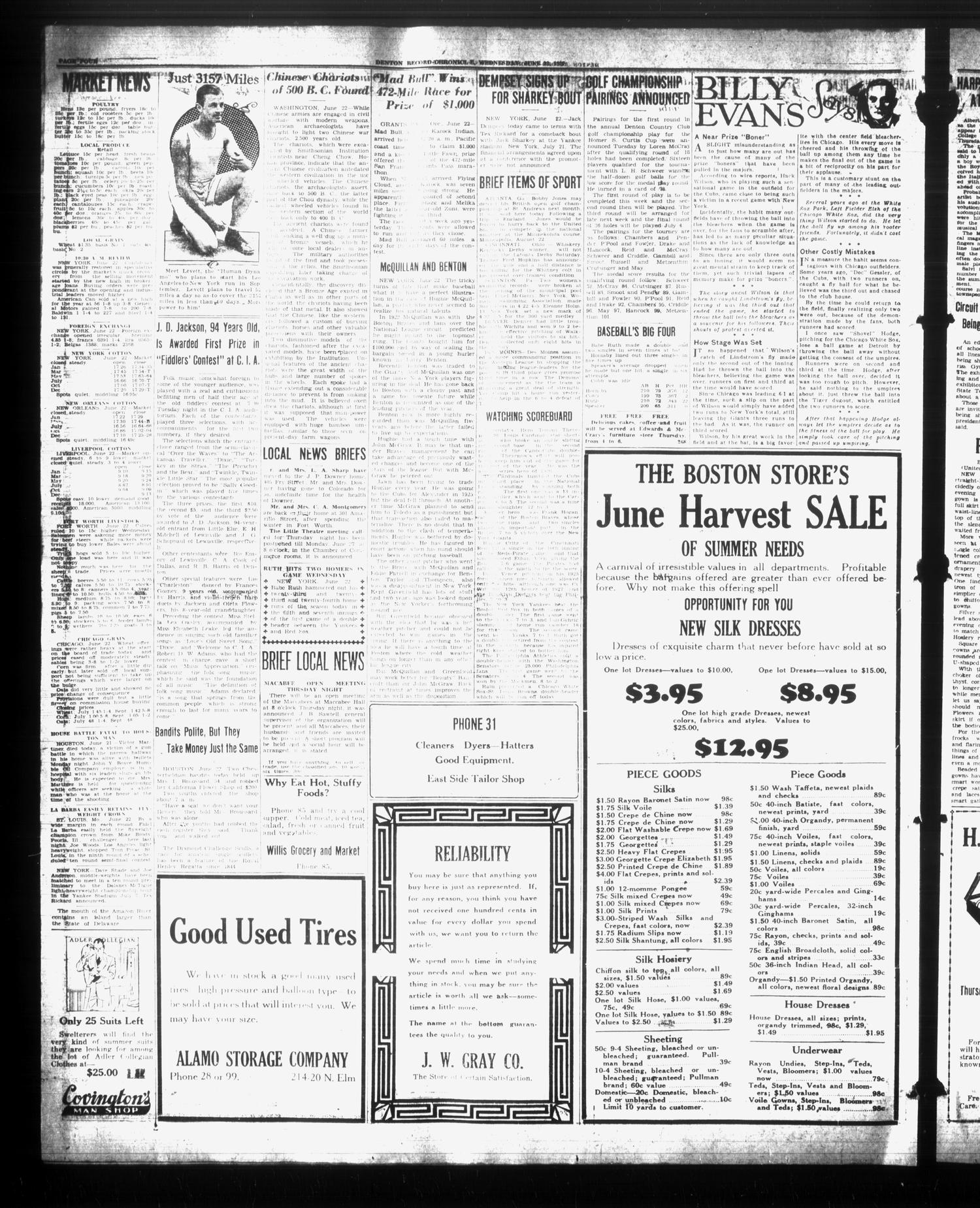 Denton Record-Chronicle (Denton, Tex.), Vol. 26, No. 267, Ed. 1 Wednesday, June 22, 1927
                                                
                                                    [Sequence #]: 4 of 8
                                                