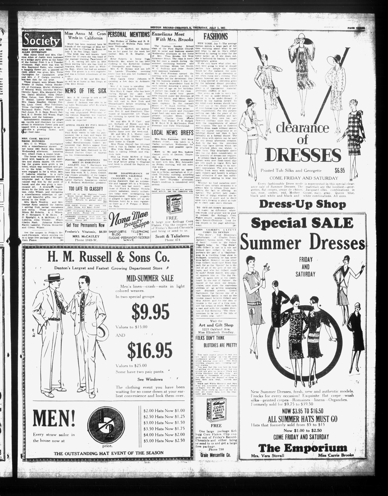 Denton Record-Chronicle (Denton, Tex.), Vol. 26, No. 280, Ed. 1 Thursday, July 7, 1927
                                                
                                                    [Sequence #]: 3 of 10
                                                