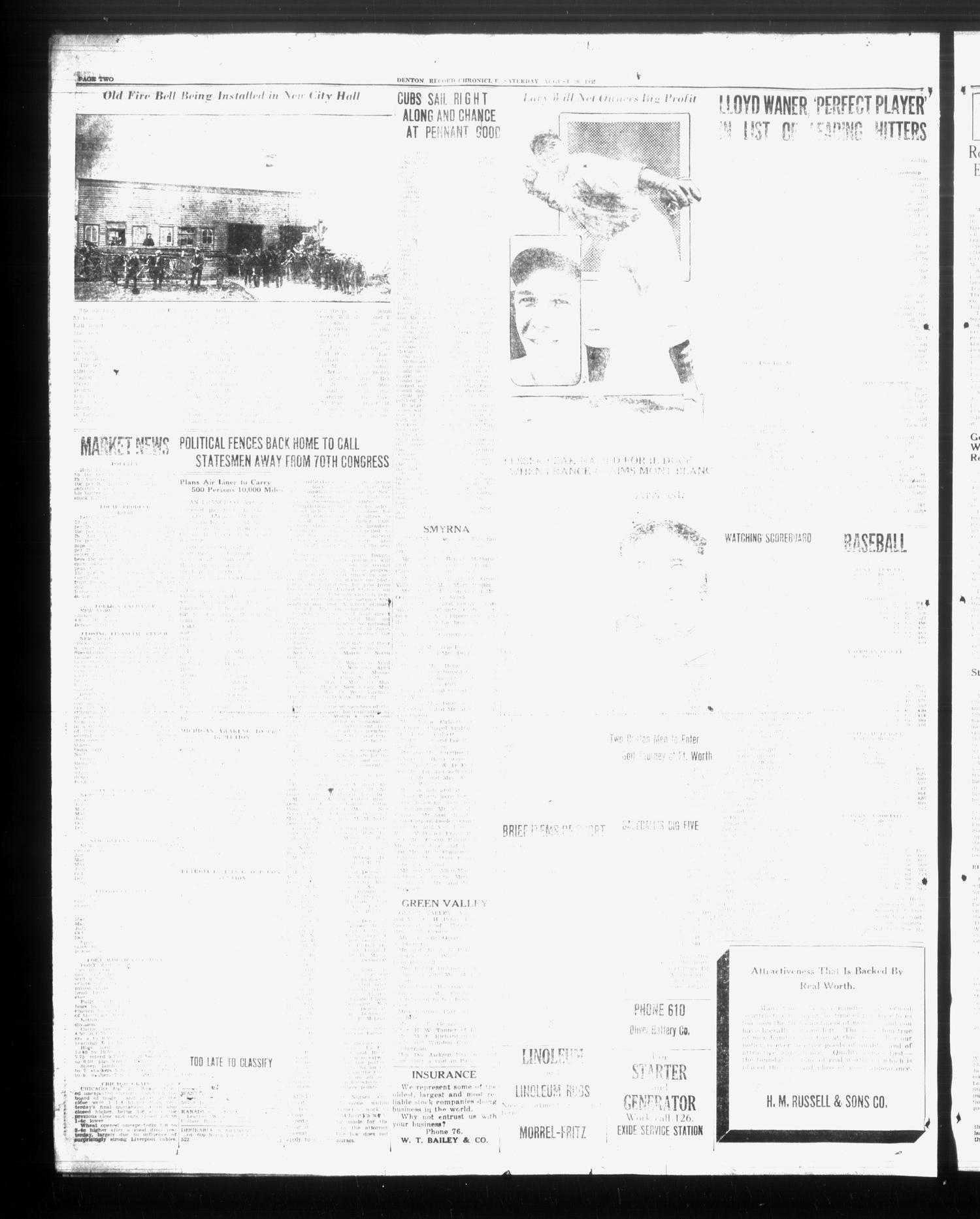 Denton Record-Chronicle (Denton, Tex.), Vol. 27, No. 6, Ed. 1 Saturday, August 20, 1927
                                                
                                                    [Sequence #]: 2 of 12
                                                