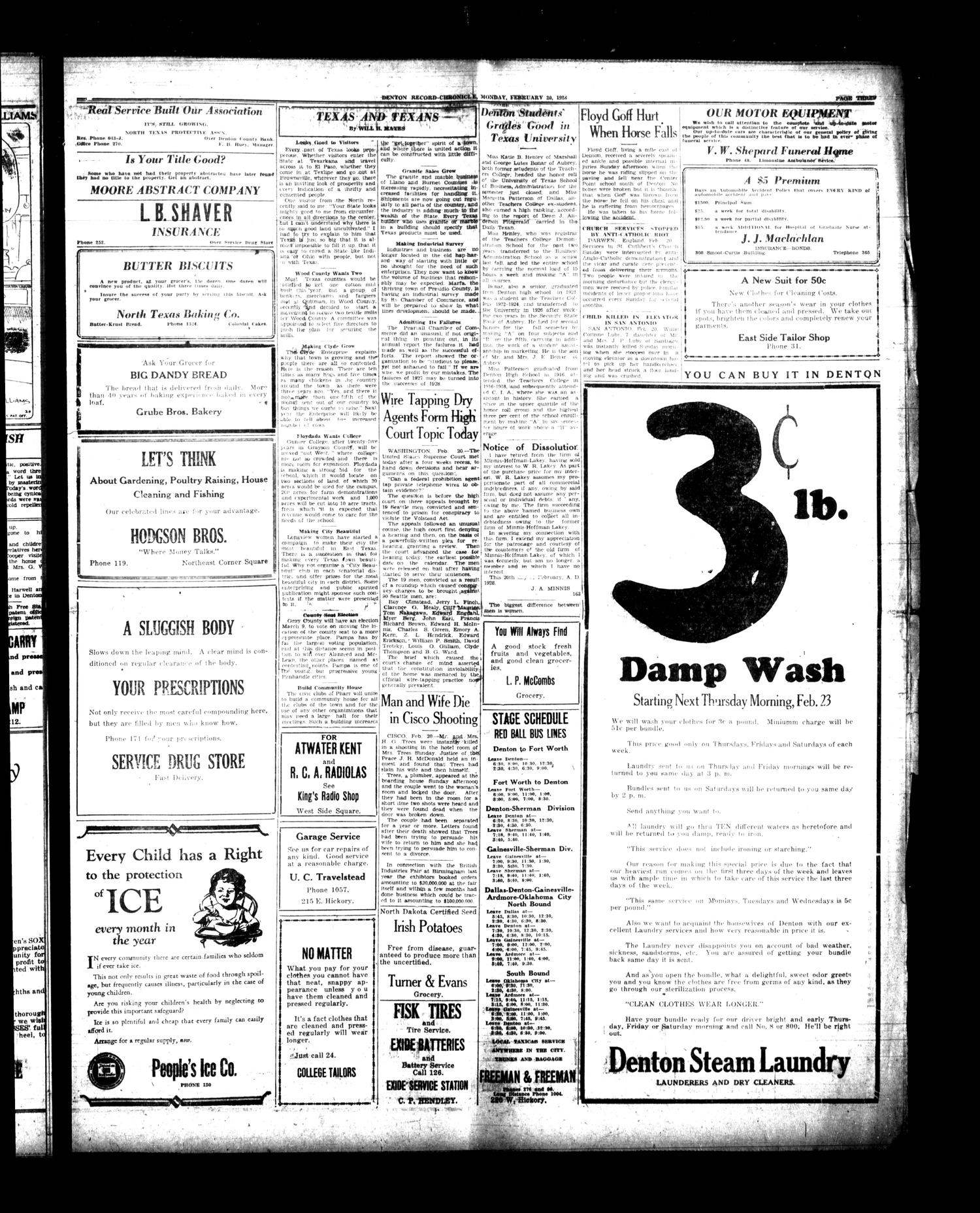 Denton Record-Chronicle (Denton, Tex.), Vol. 27, No. 163, Ed. 1 Monday, February 20, 1928
                                                
                                                    [Sequence #]: 3 of 8
                                                