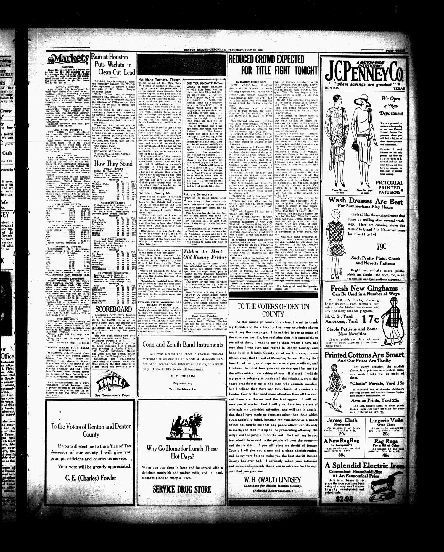 Denton Record-Chronicle (Denton, Tex.), Vol. 27, No. 298, Ed. 1 Thursday, July 26, 1928
                                                
                                                    [Sequence #]: 3 of 10
                                                