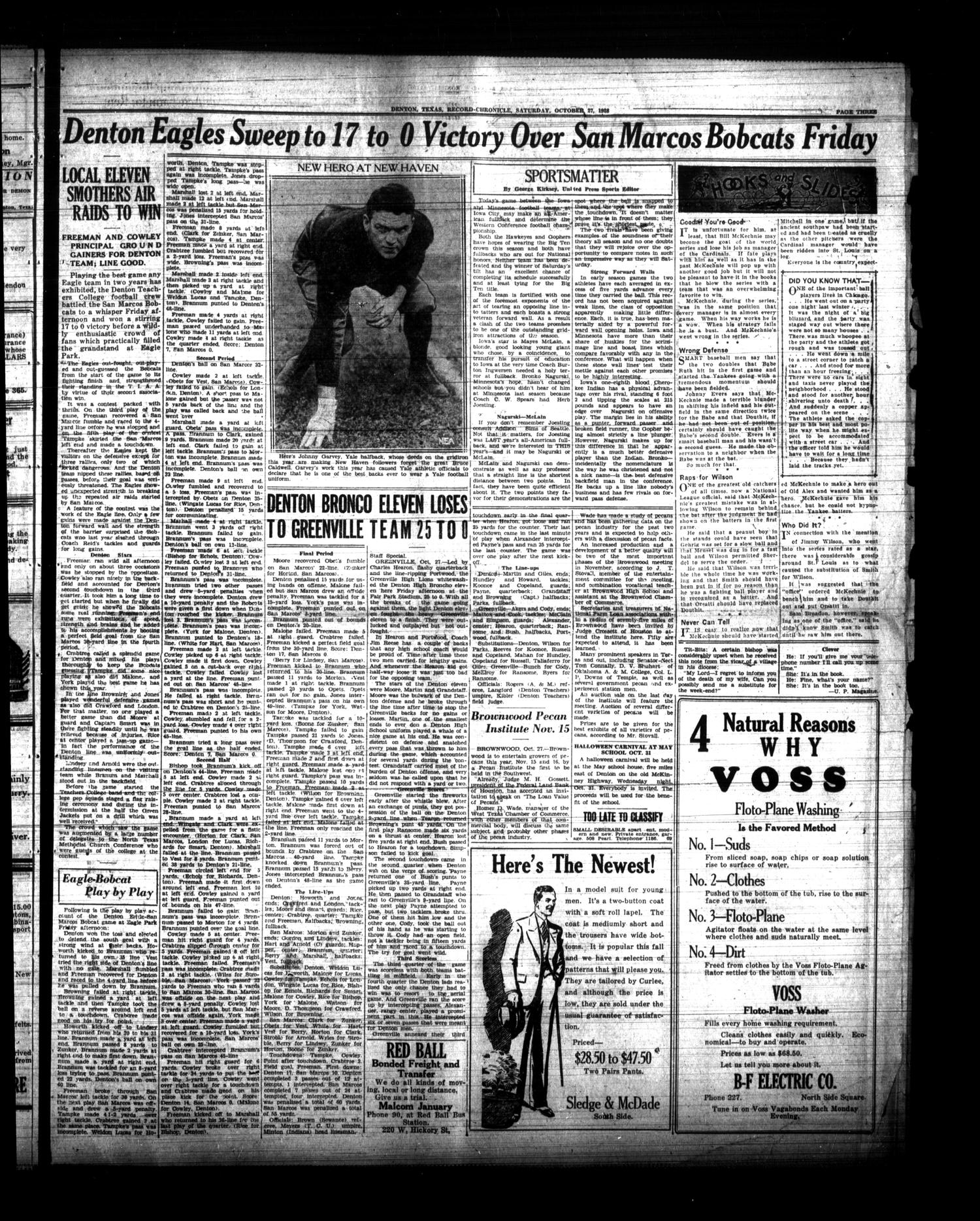 Denton Record-Chronicle (Denton, Tex.), Vol. 28, No. 64, Ed. 1 Saturday, October 27, 1928
                                                
                                                    [Sequence #]: 3 of 10
                                                