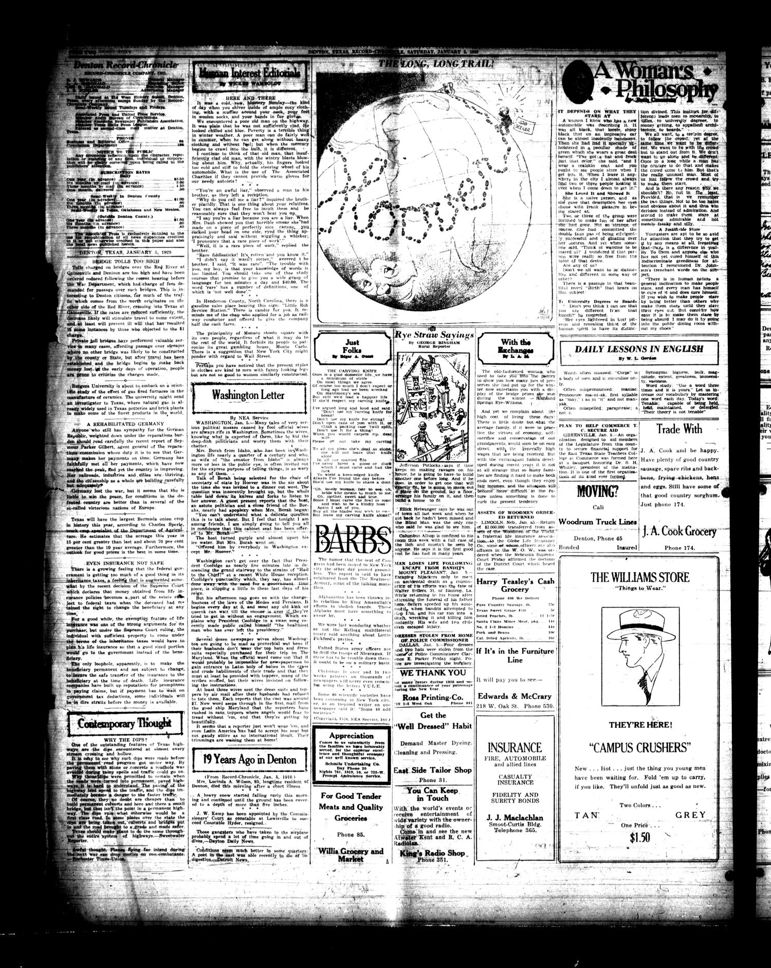 Denton Record-Chronicle (Denton, Tex.), Vol. 28, No. 124, Ed. 1 Saturday, January 5, 1929
                                                
                                                    [Sequence #]: 2 of 8
                                                