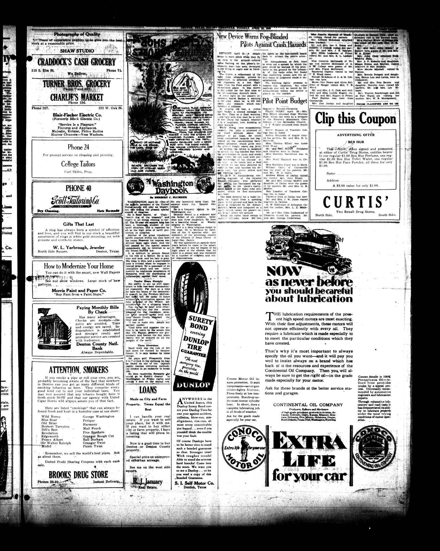 Denton Record-Chronicle (Denton, Tex.), Vol. 28, No. 216, Ed. 1 Tuesday, April 23, 1929
                                                
                                                    [Sequence #]: 3 of 8
                                                