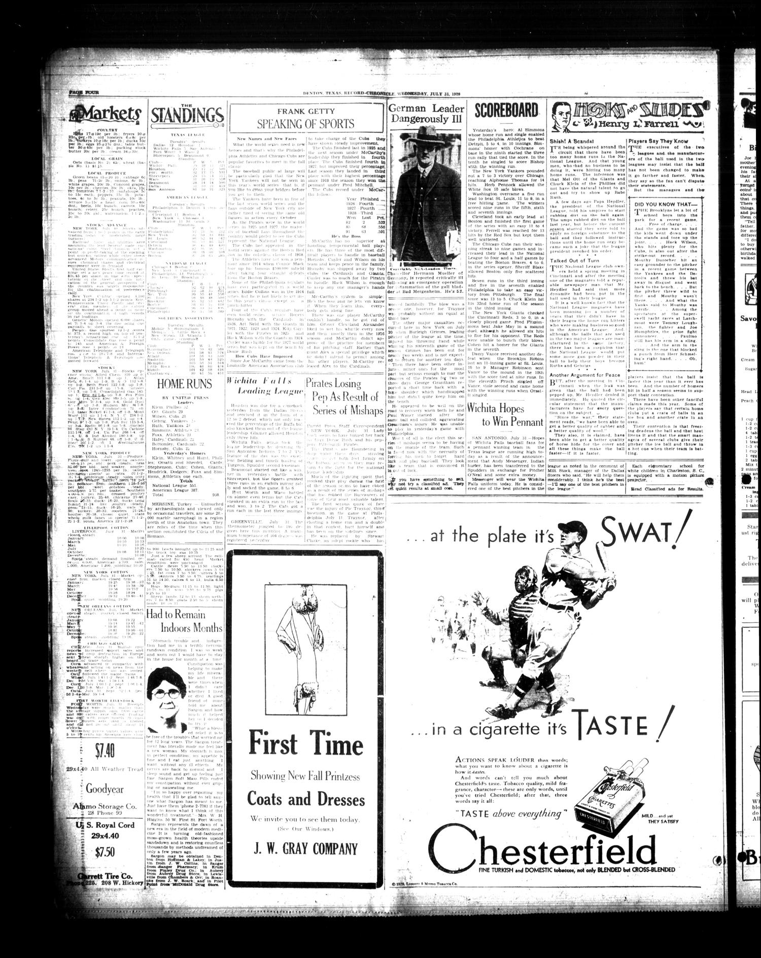 Denton Record-Chronicle (Denton, Tex.), Vol. 28, No. 301, Ed. 1 Wednesday, July 31, 1929
                                                
                                                    [Sequence #]: 4 of 8
                                                
