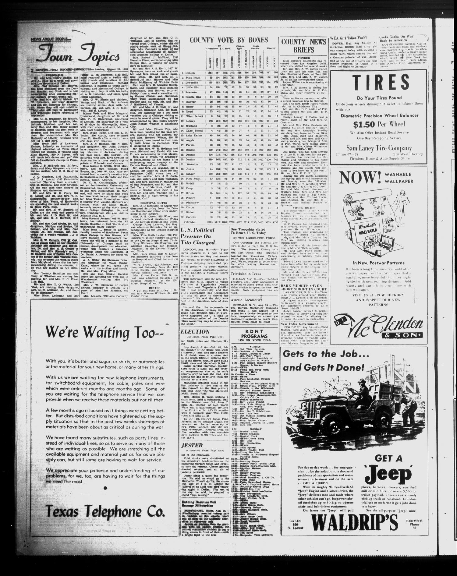 Denton Record-Chronicle (Denton, Tex.), Vol. 44, No. 9, Ed. 1 Sunday, August 25, 1946
                                                
                                                    [Sequence #]: 2 of 20
                                                