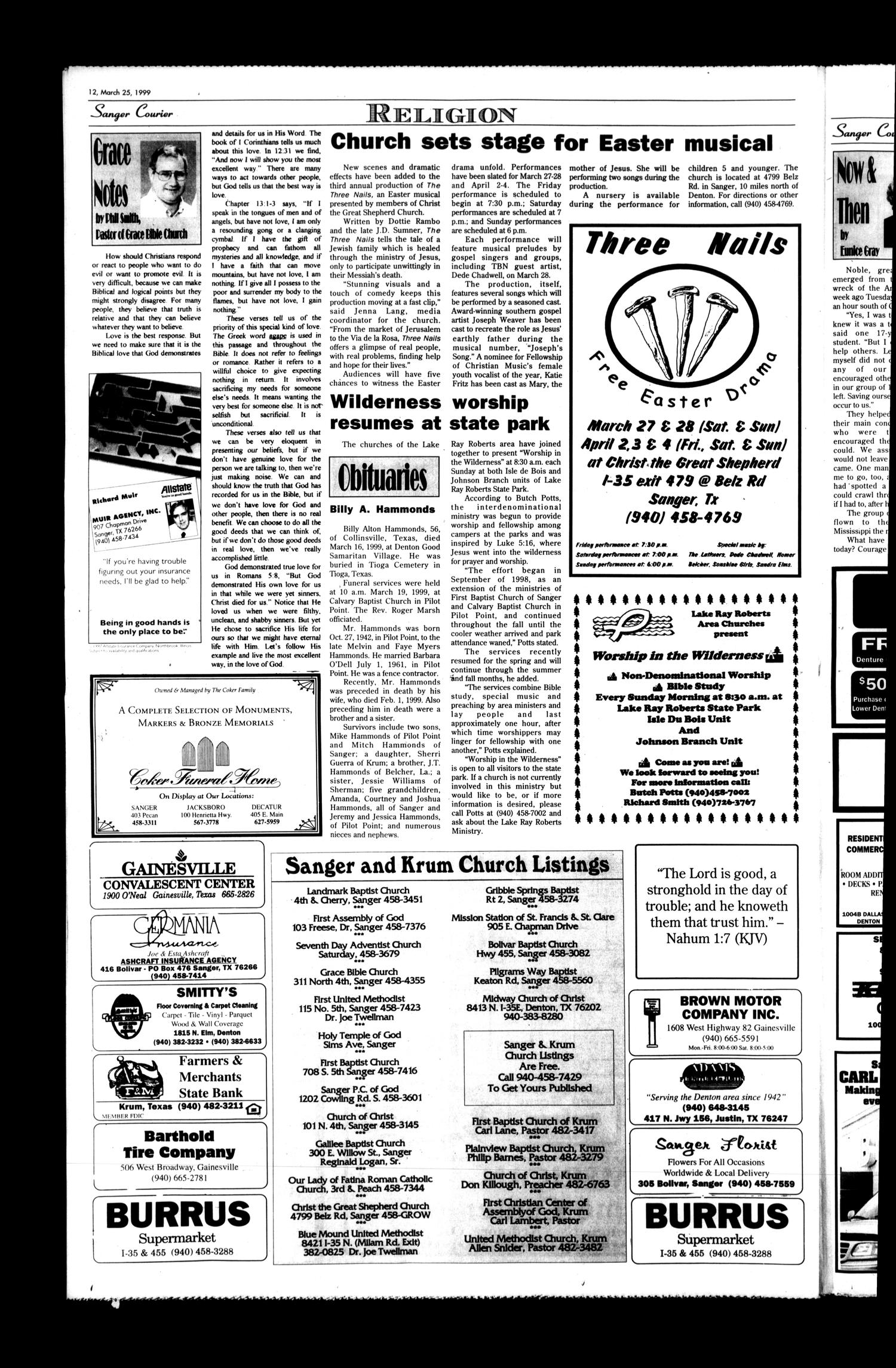Sanger Courier (Sanger, Tex.), Vol. 100, No. 22, Ed. 1 Thursday, March 25, 1999
                                                
                                                    [Sequence #]: 12 of 16
                                                