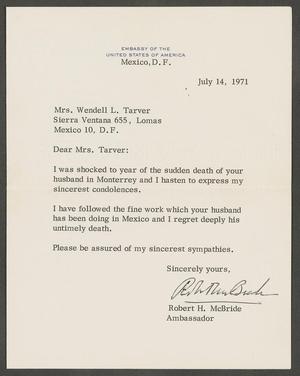 Primary view of object titled '[Letter from R. H. McBride to Mrs. Tarver, July 14, 1971]'.