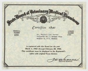 Primary view of object titled '[Texas Veterinary Certification: 1965]'.