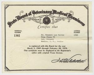 Primary view of object titled '[Texas Veterinary Certification: 1969]'.