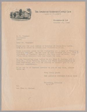 Primary view of object titled '[Letter from The American Guernsey Cattle Club to D. W. Kempner, October 19. 1948]'.