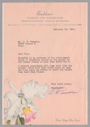 Primary view of object titled '[Letter from E. W. Bradshaw to D. W. Kempner, February 28, 1948]'.