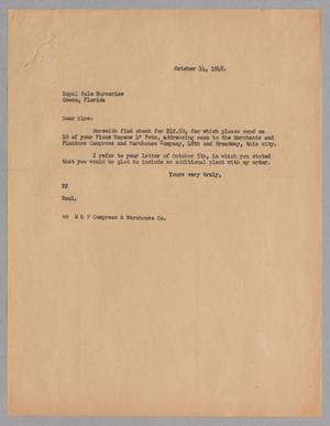 Primary view of object titled '[Letter from Daniel W. Kempner to Royal Palm Nurseries, October 14, 1948]'.