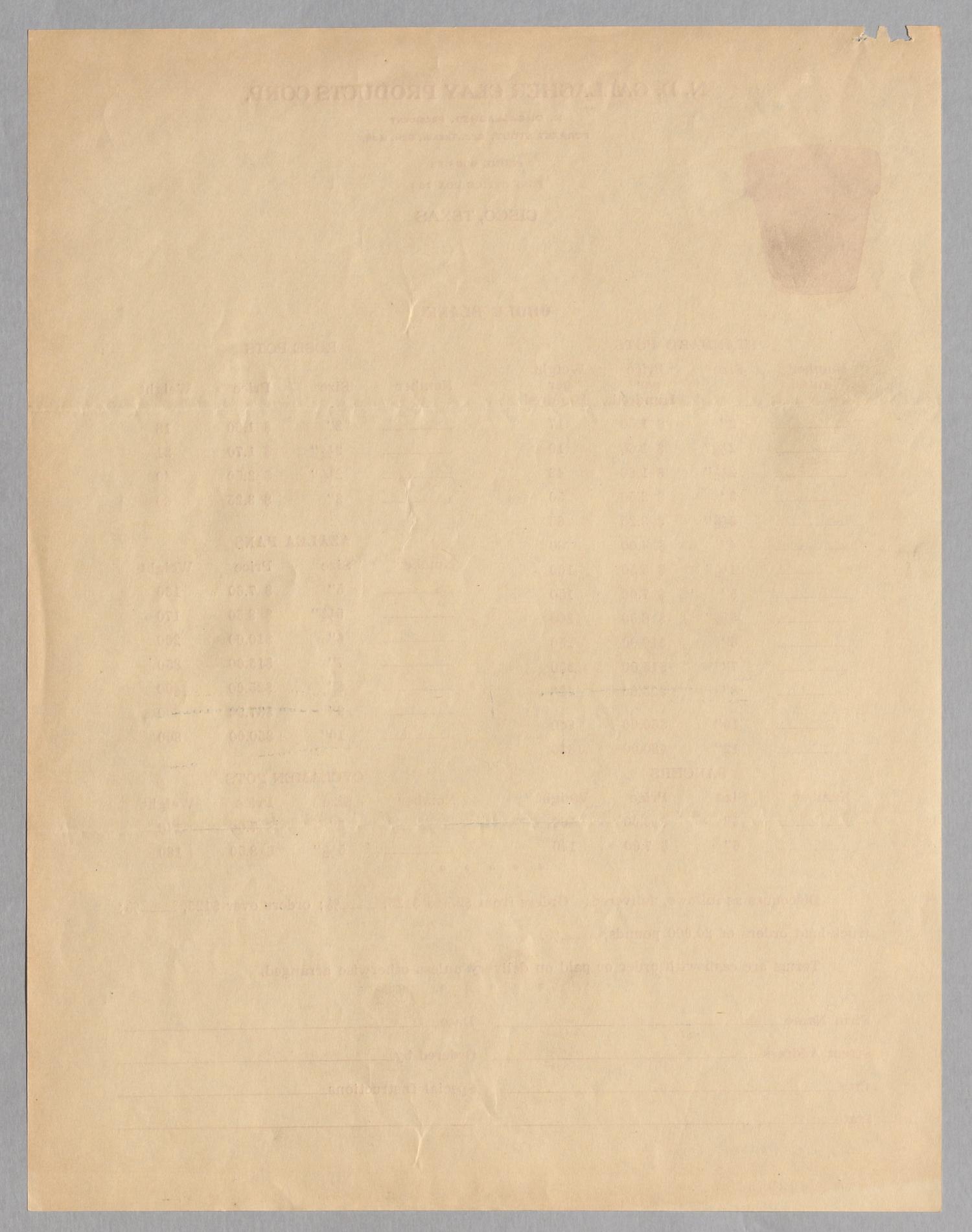 [Letter and Order Form from N. D. Gallagher Clay Products Corporation]
                                                
                                                    [Sequence #]: 4 of 4
                                                