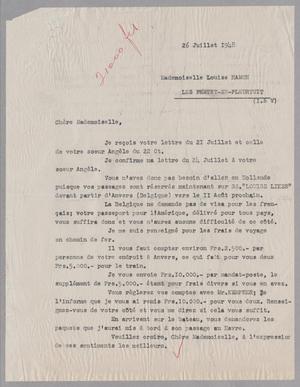 Primary view of object titled '[Letter from Pierre Chardine to Louise Hamon, July 26, 1948]'.