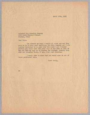 Primary view of object titled '[Letter from Daniel W. Kempner to the Oriental Rug Cleaning Company, April 16, 1948]'.