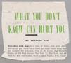 Clipping: [Clipping: What You Don't Know Can Hurt You]