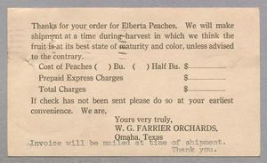 Primary view of object titled '[Card from W. G. Farrier Orchards, June 28, 1949]'.