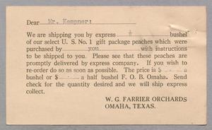 Primary view of object titled '[Postcard from W. G. Farrier Orchards to D. W. Kempner, July 20, 1949]'.