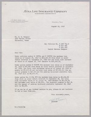 Primary view of [Letter from H. E. Terry to D. W. Kempner, August 22, 1949]