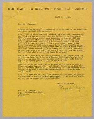 Primary view of [Letter from Bogart Rogers to D. W. Kempner, April 19, 1949]