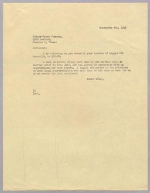 Primary view of object titled '[Letter from Daniel W. Kempner to Straus-Frank Company, September 9, 1949]'.