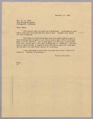 Primary view of object titled '[Letter from Daniel W. Kempner to W. L. Gatz, January 15, 1952]'.