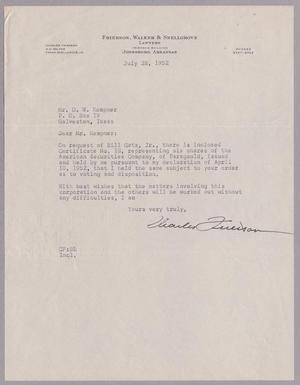 Primary view of object titled '[Letter from Charles Frierson to Daniel W. Kempner, July 28, 1952]'.