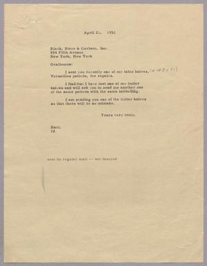 Primary view of object titled '[Letter from Daniel W. Kempner to Black, Starr & Gorham, Inc., April 21, 1952]'.