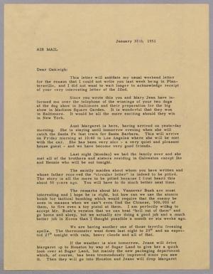 Primary view of object titled '[Letter from Daniel W. Kempner to Oakleigh L. Thorne, January 30, 1951]'.