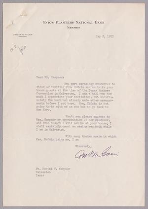 Primary view of object titled '[Letter from Arthur W. McCain to Daniel W. Kempner, May 2, 1952]'.